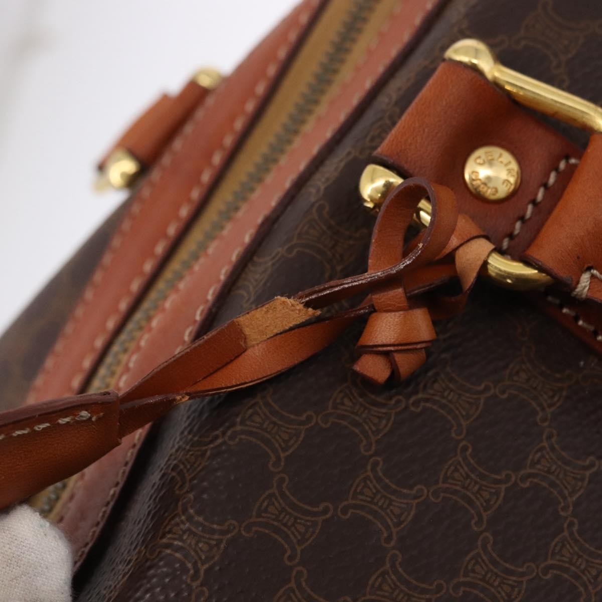 Celine Vintage Duffle Macadam Coated Canvas Brown Canvas Handbag (Pre-Owned)