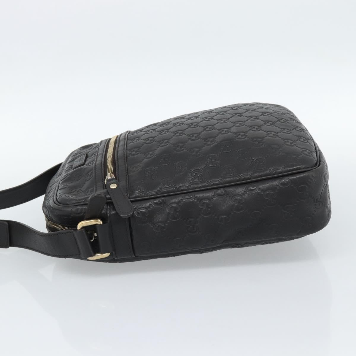 Gucci Front Zip Messenger Guccissima Leather Black Leather Shoulder Bag Bag (Pre-Owned)