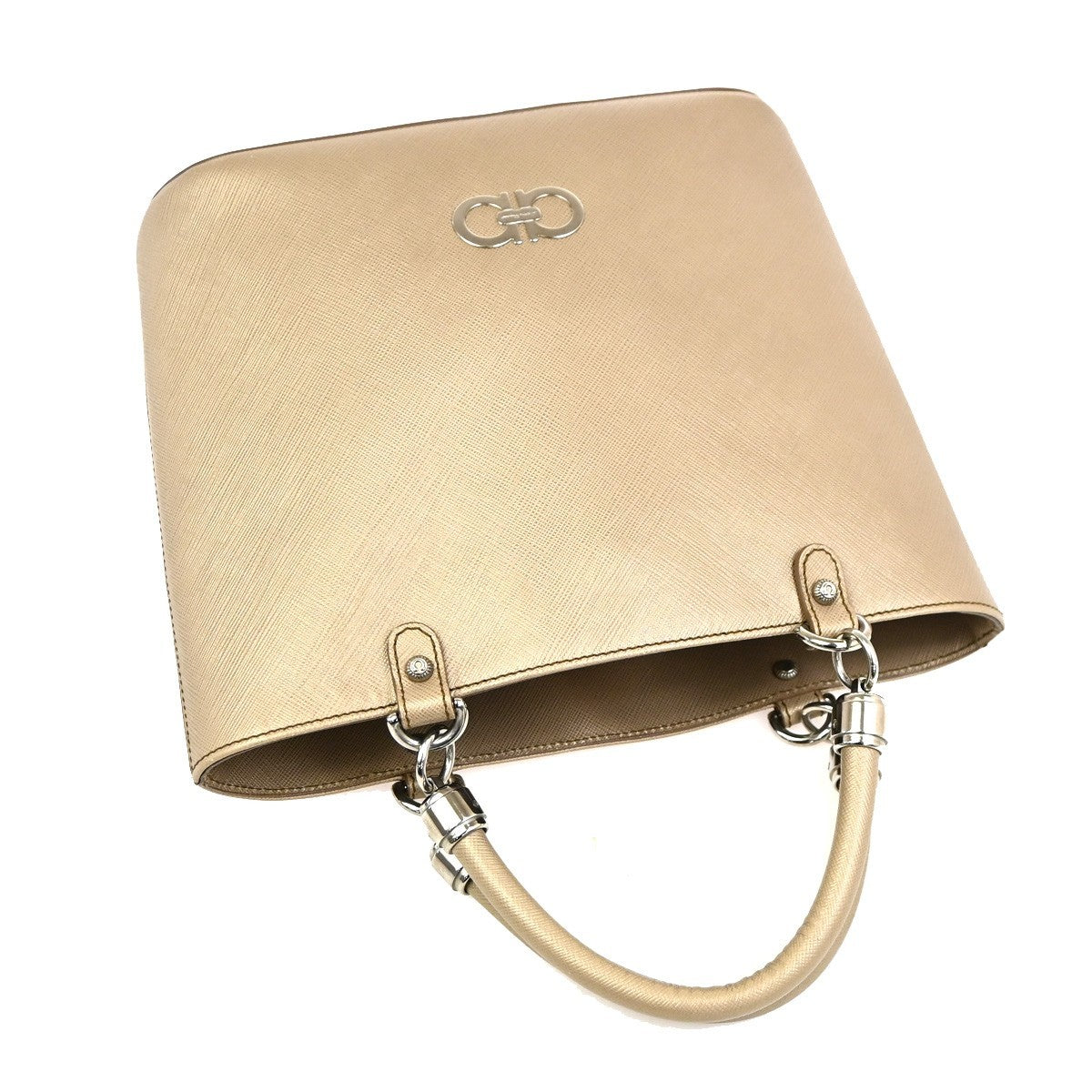 Salvatore Ferragamo Gancini Leather Beige Leather Handbag (Pre-Owned)