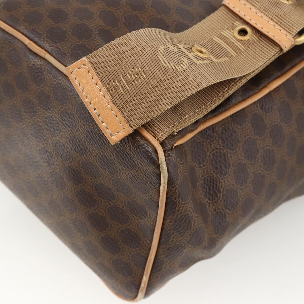 Celine Vintage Drawstring Flap Macadam Coated Canvas Brown Canvas Backpack Bag (Pre-Owned)