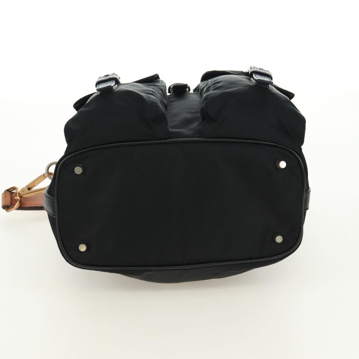 Prada Double Pocket Drawstring Tessuto Black Nylon Shoulder Bag Bag (Pre-Owned)