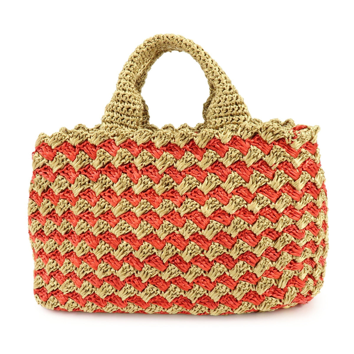 Prada Canapa Raffia Crochet Red Wicker Tote Bag Bag (Pre-Owned)