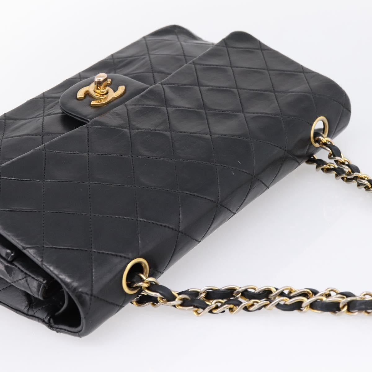 Chanel Timeless - Classic Double Flap Quilted Lambskin Black Leather Handbag (Pre-Owned)
