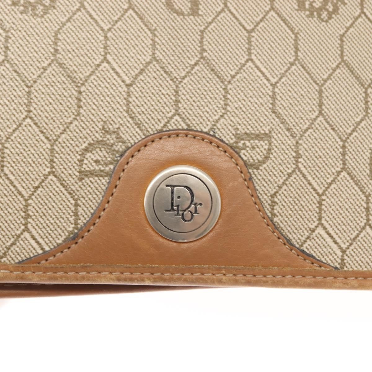 Christian Dior Vintage Honeycomb Chain Canvas Beige Canvas Shoulder Bag Bag (Pre-Owned)
