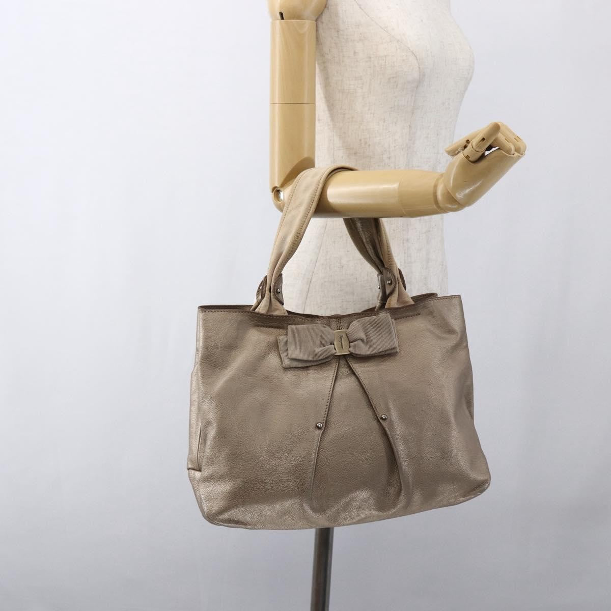 Salvatore Ferragamo Vala Leather Gold Leather Handbag (Pre-Owned)