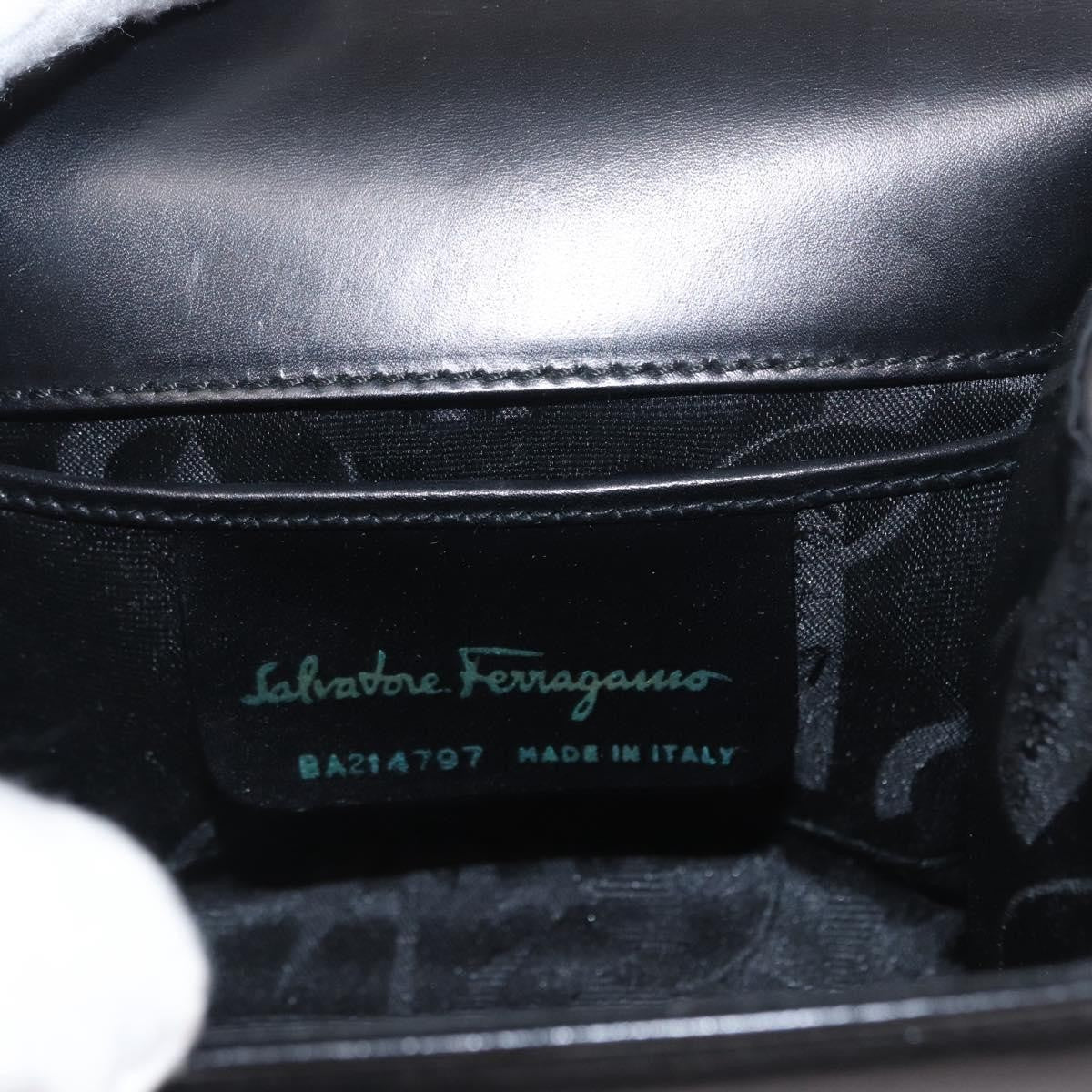 Salvatore Ferragamo Gancini Flap Leather Black Leather Shoulder Bag Bag (Pre-Owned)