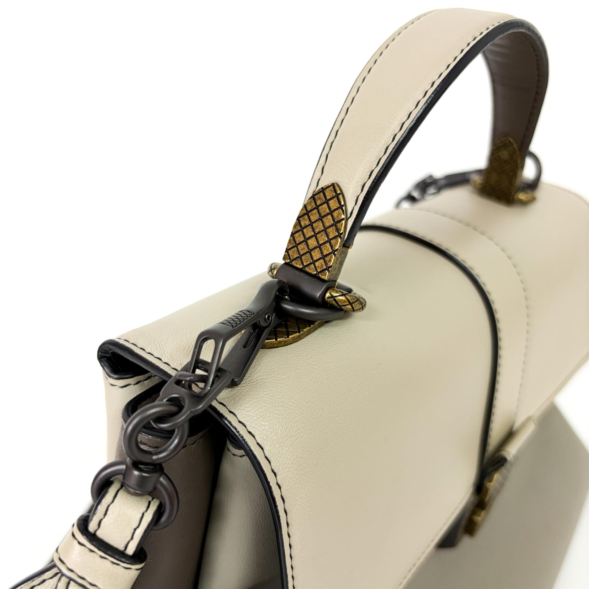 Bottega Veneta Piazza Top Handle Leather With Intrecciato Detail Gray Leather Handbag (Pre-Owned)