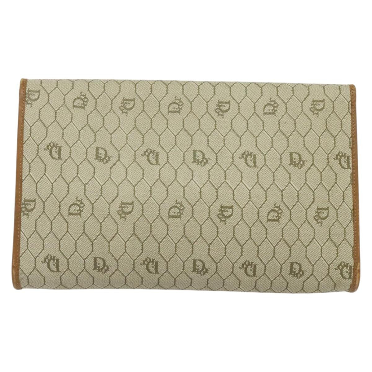 Christian Dior Vintage Honeycomb Chain Canvas Beige Canvas Bag (Pre-Owned)