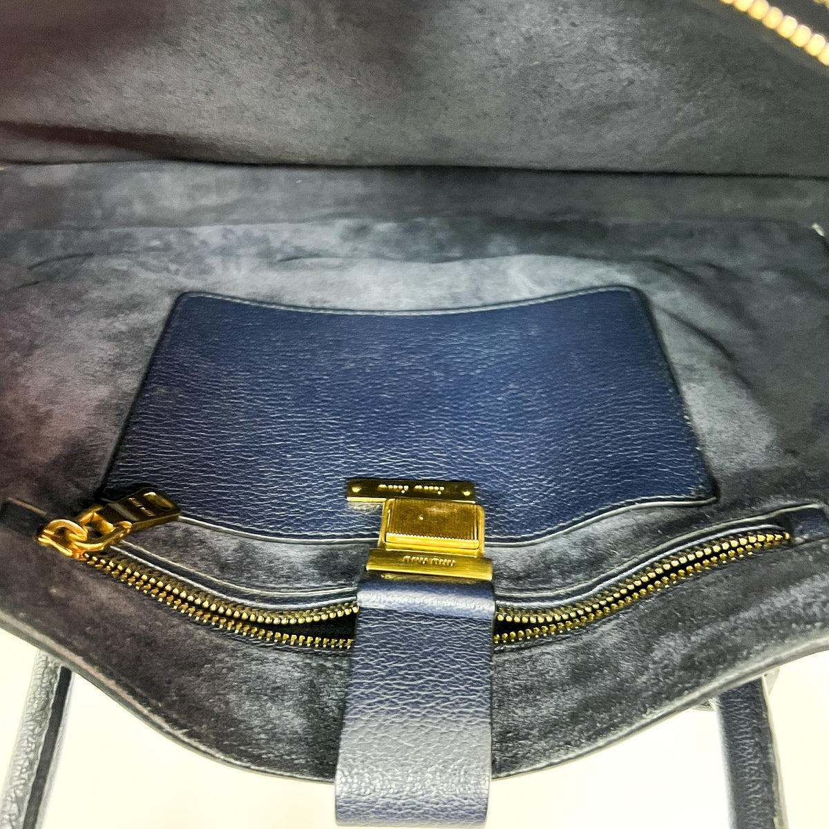Miu Miu Madras Leather Navy Leather Tote Bag Bag (Pre-Owned)