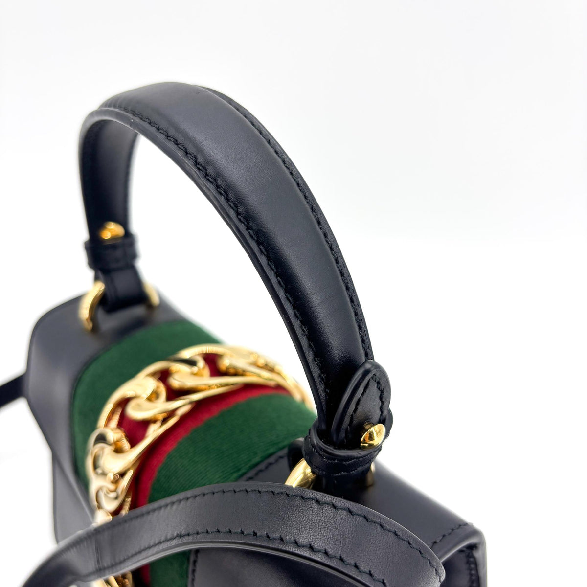 Gucci Sylvie Top Handle Bag Leather Black Leather Handbag (Pre-Owned)