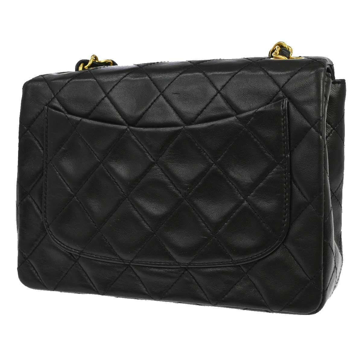 Chanel Vintage Square Classic Single Flap Quilted Lambskin Black Leather Handbag (Pre-Owned)