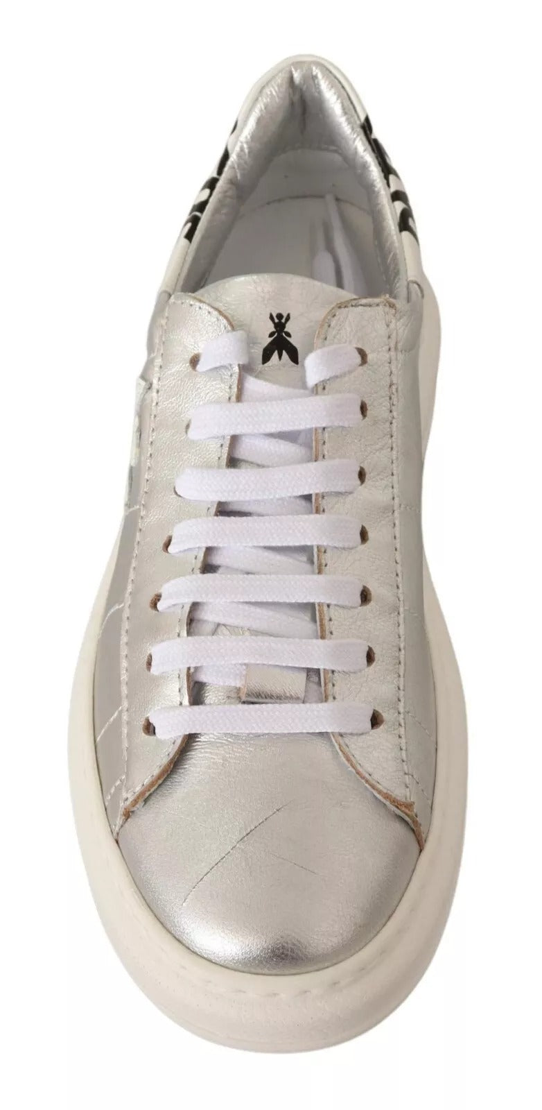 Patrizia Pepe Silver Full Grain Leather Lace Up Sneakers Women's Shoes (Pre-Owned)