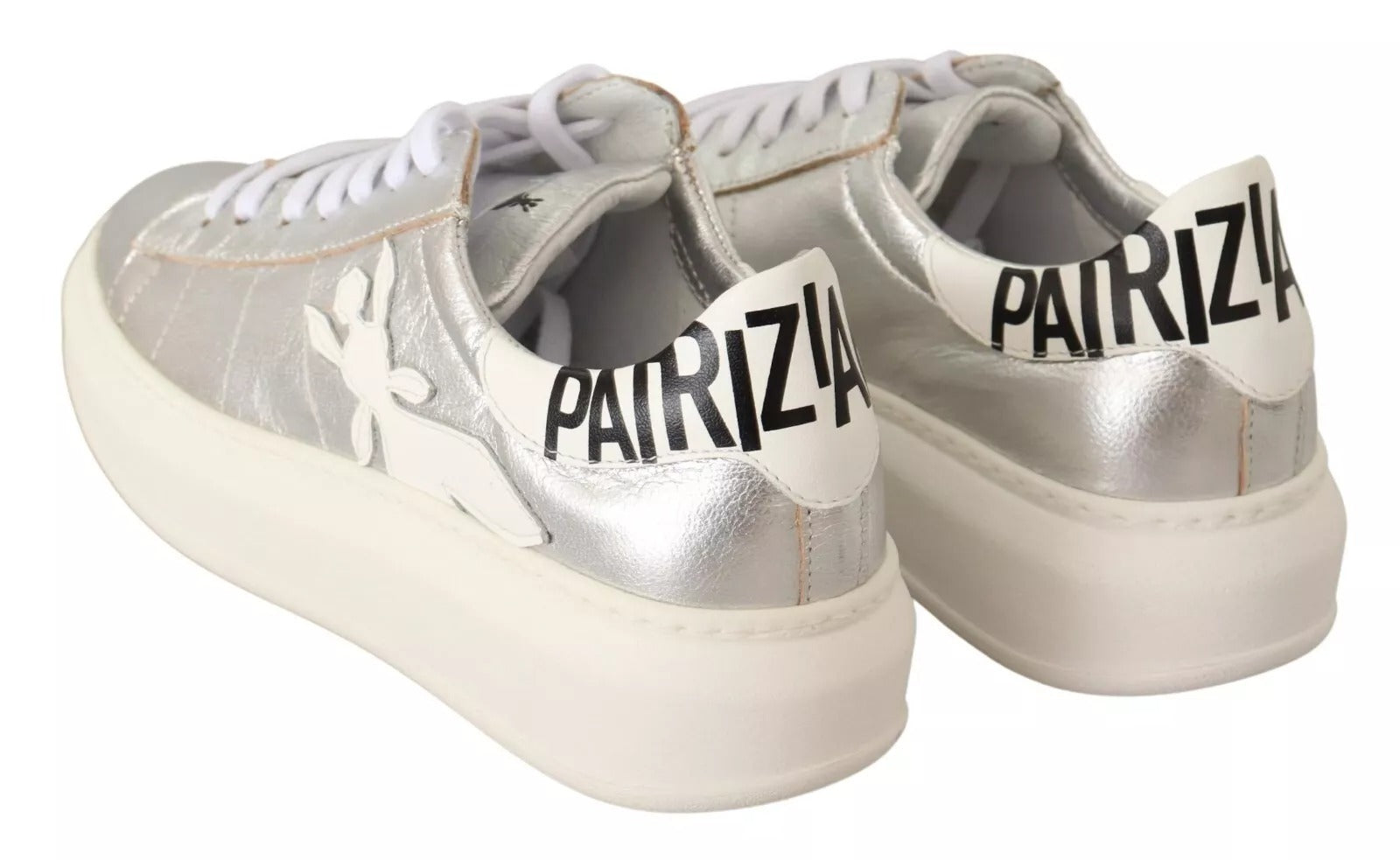 Patrizia Pepe Silver Full Grain Leather Lace Up Sneakers Women's Shoes (Pre-Owned)