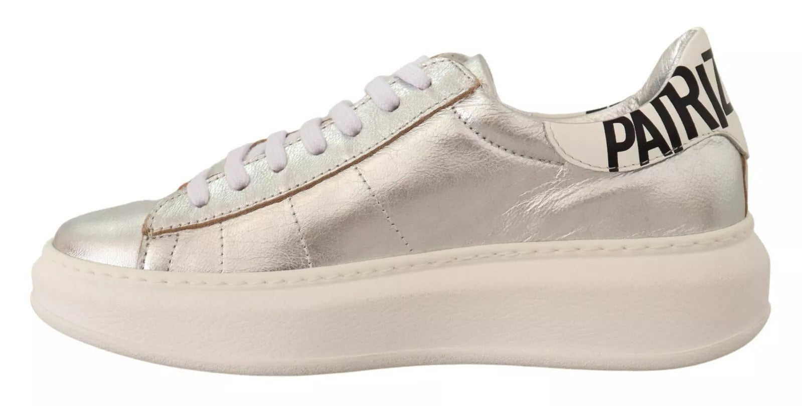Patrizia Pepe Silver Full Grain Leather Lace Up Sneakers Women's Shoes (Pre-Owned)