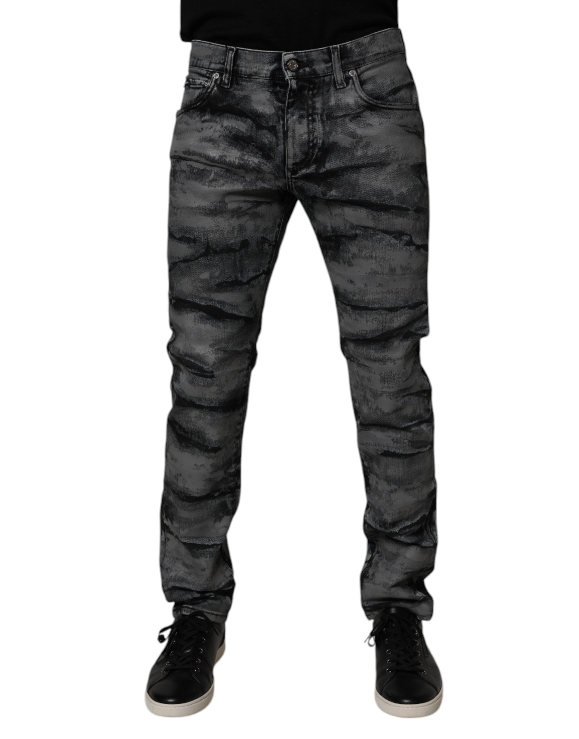 Dolce & Gabbana Gray Tie Dye Cotton Skinny Men Denim Men's Jeans