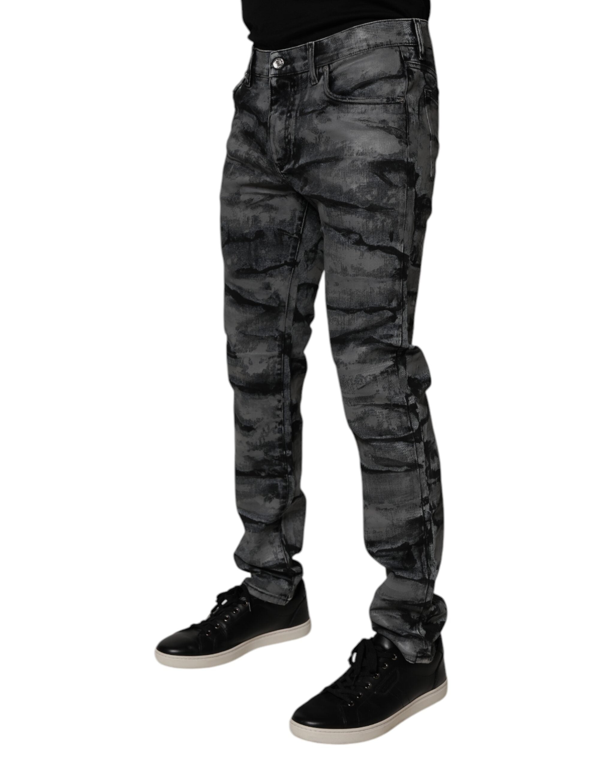 Dolce & Gabbana Gray Tie Dye Cotton Skinny Men Denim Men's Jeans