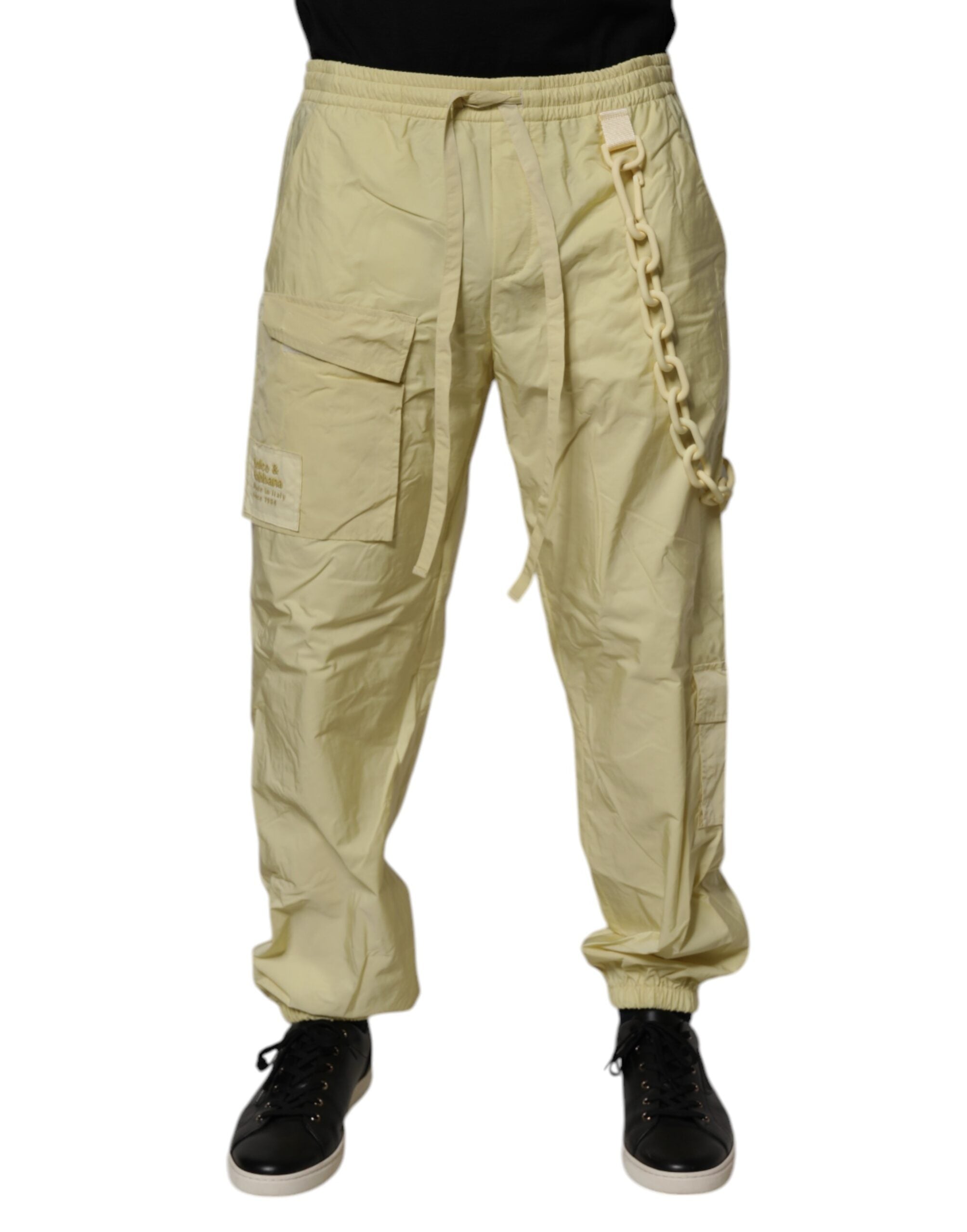 Dolce & Gabbana Yellow Nylon Cargo Chain Men Jogger Men's Pants