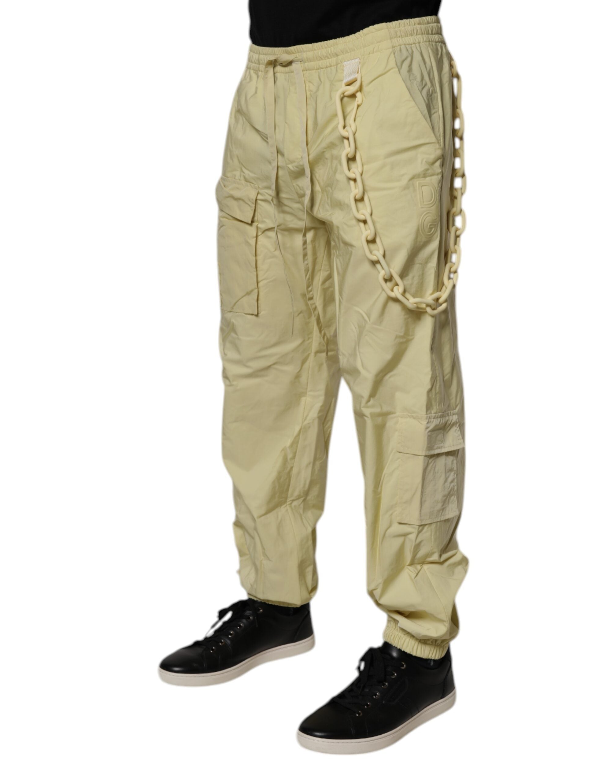 Dolce & Gabbana Yellow Nylon Cargo Chain Men Jogger Men's Pants