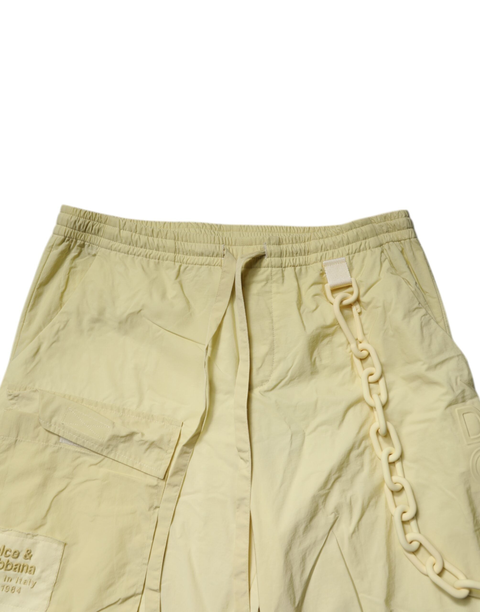 Dolce & Gabbana Yellow Nylon Cargo Chain Men Jogger Men's Pants