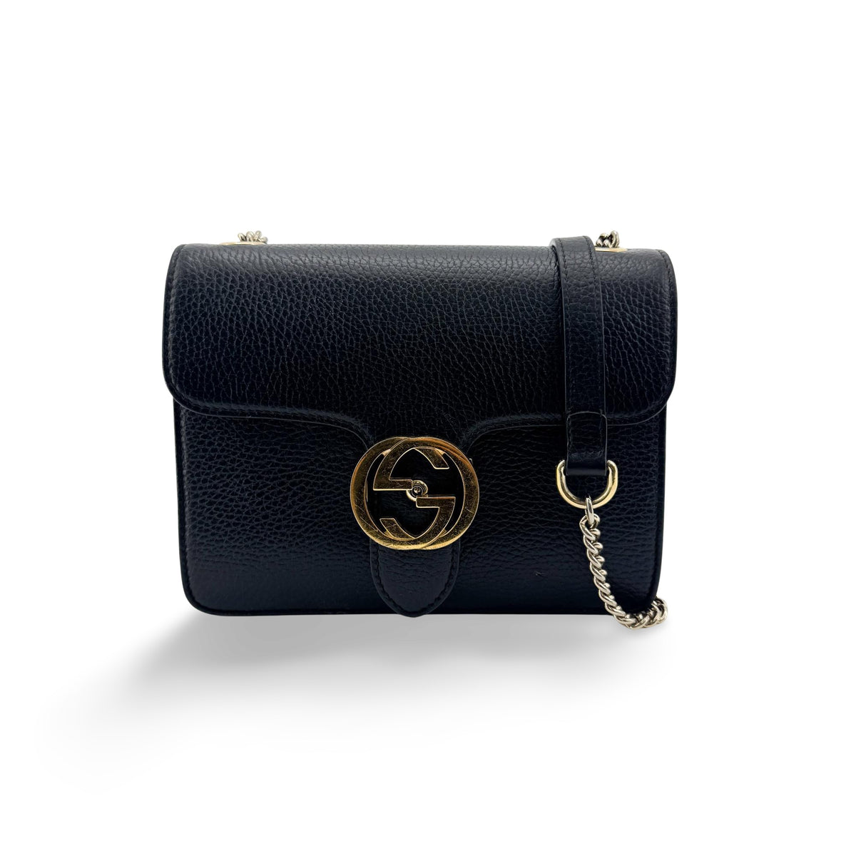 Gucci Interlocking Leather Black Leather Shoulder Bag Bag (Pre-Owned)