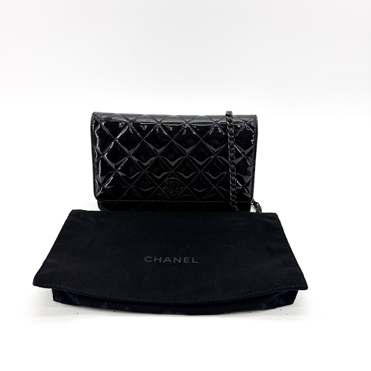 Chanel So Black Wallet On Chain Quilted Patent Black Patent_Leather Crossbody Bag Bag (Pre-Owned)