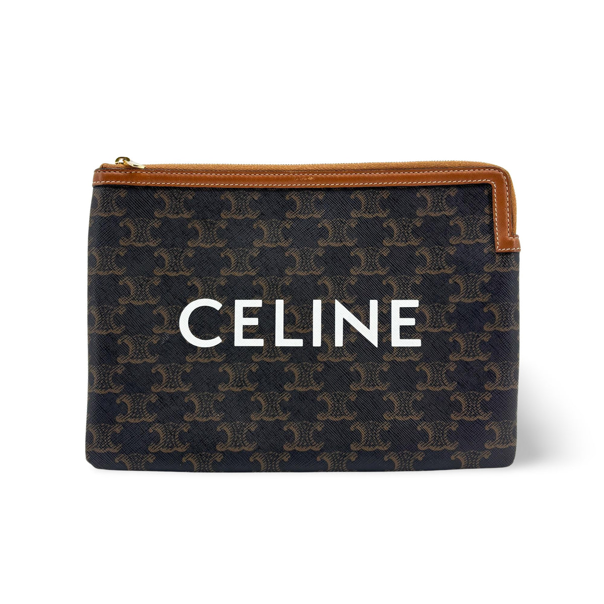 Celine Zip Triomphe Coated Canvas Black Canvas Clutche & Pouche Bag (Pre-Owned)
