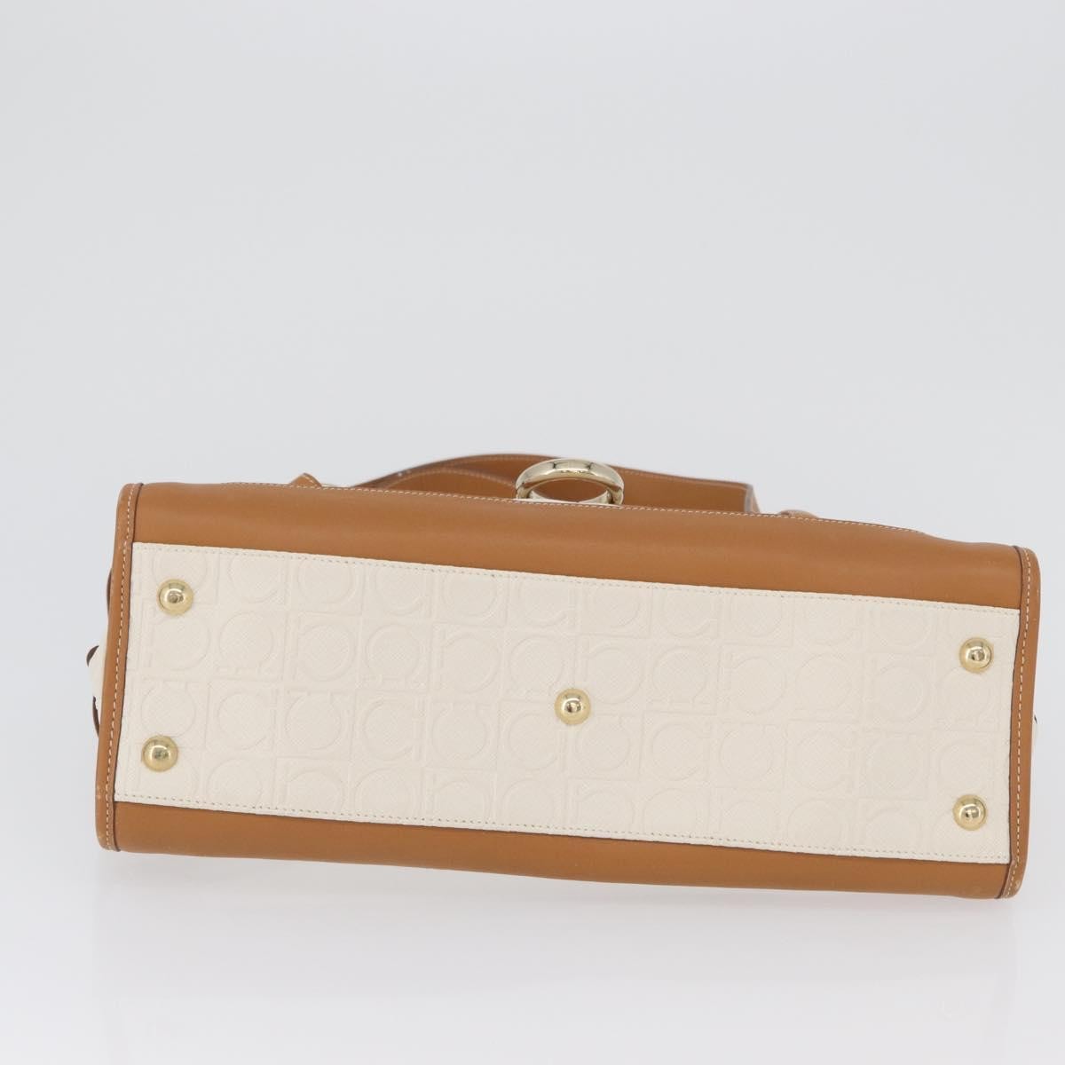Salvatore Ferragamo Gancini Top Handle Canvas White Pvc Handbag (Pre-Owned)