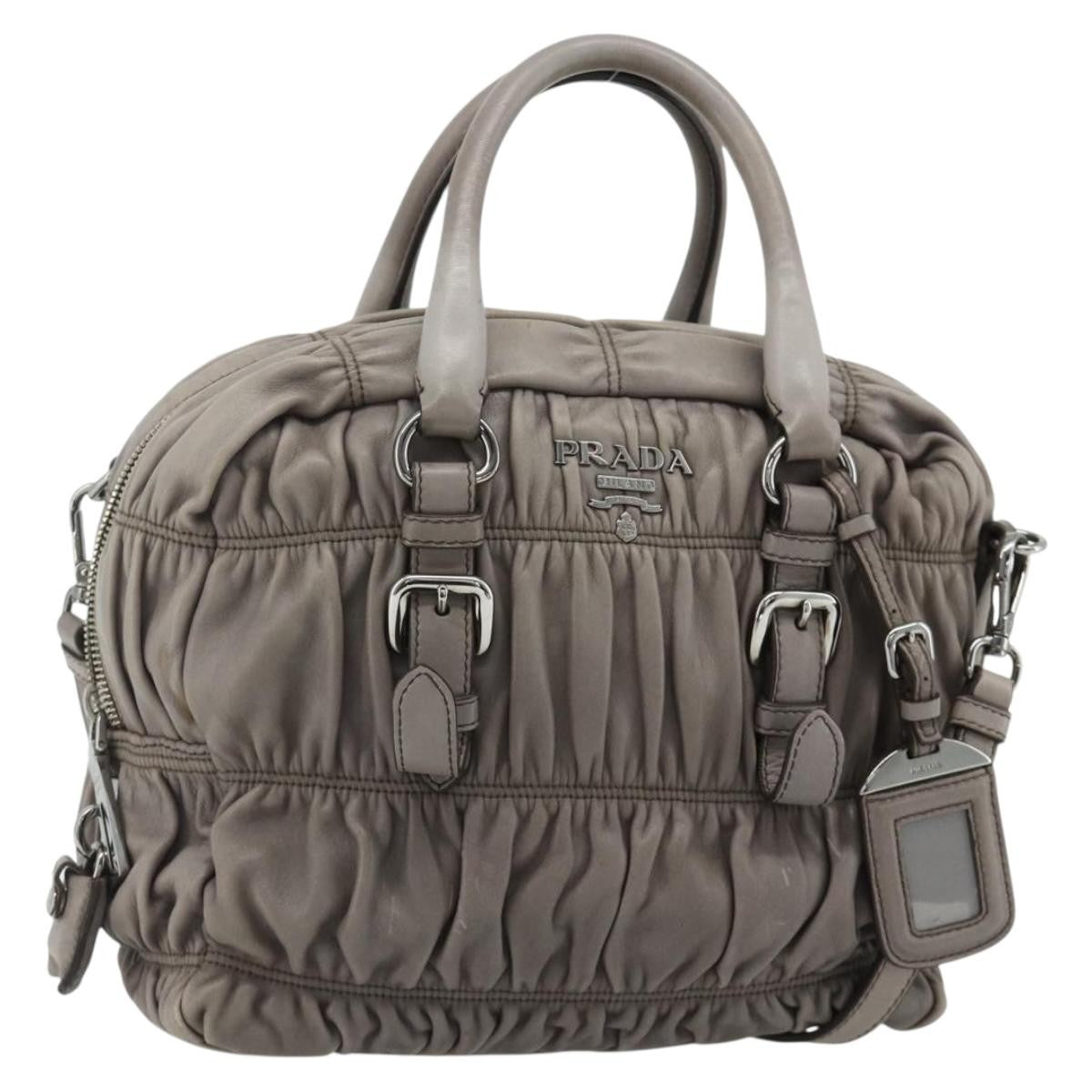 Prada Gaufre Convertible Satchel Nappa Leather Gray Leather Handbag (Pre-Owned)