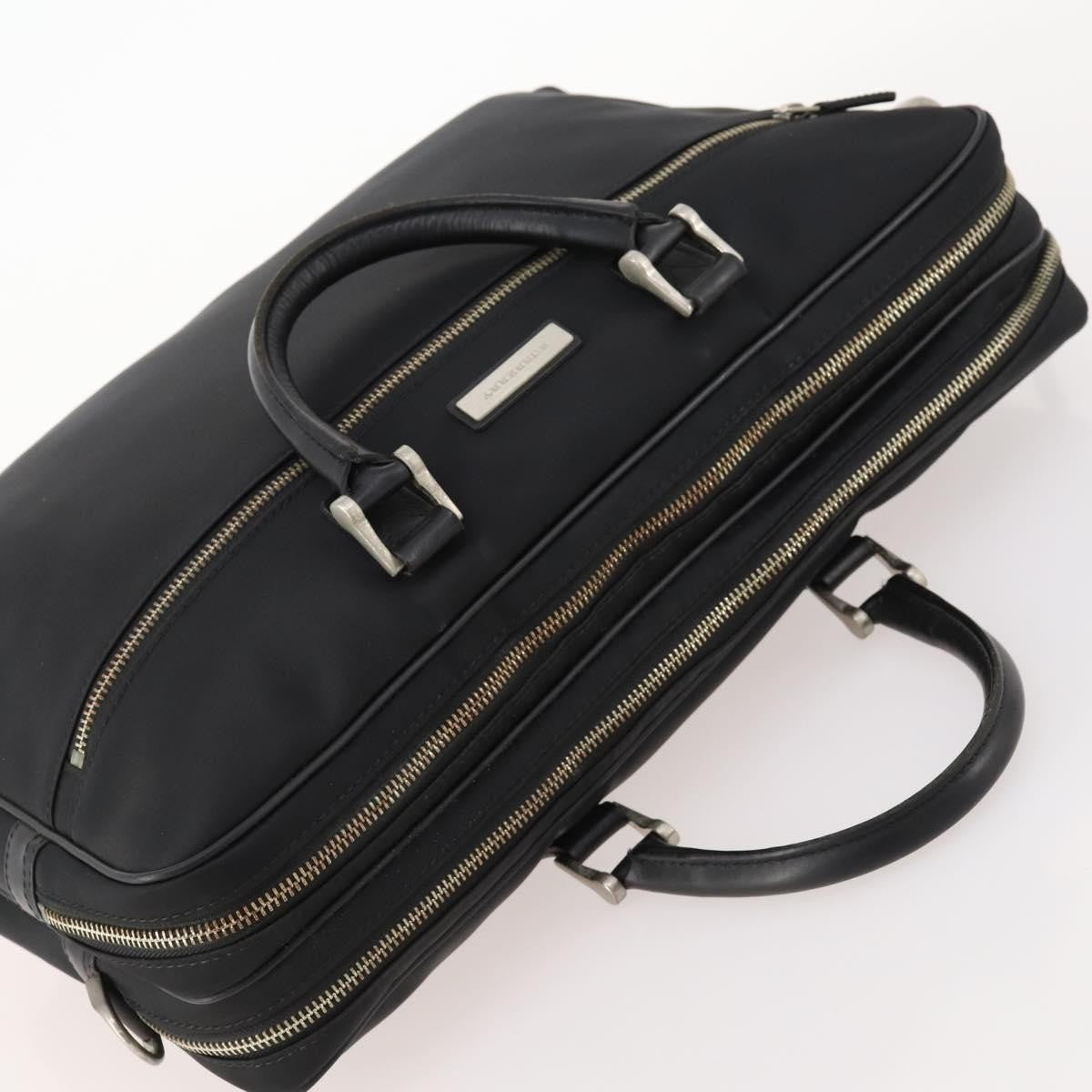 Burberry Front Zip Pocket Convertible Leather Black Nylon Briefcase Bag (Pre-Owned)