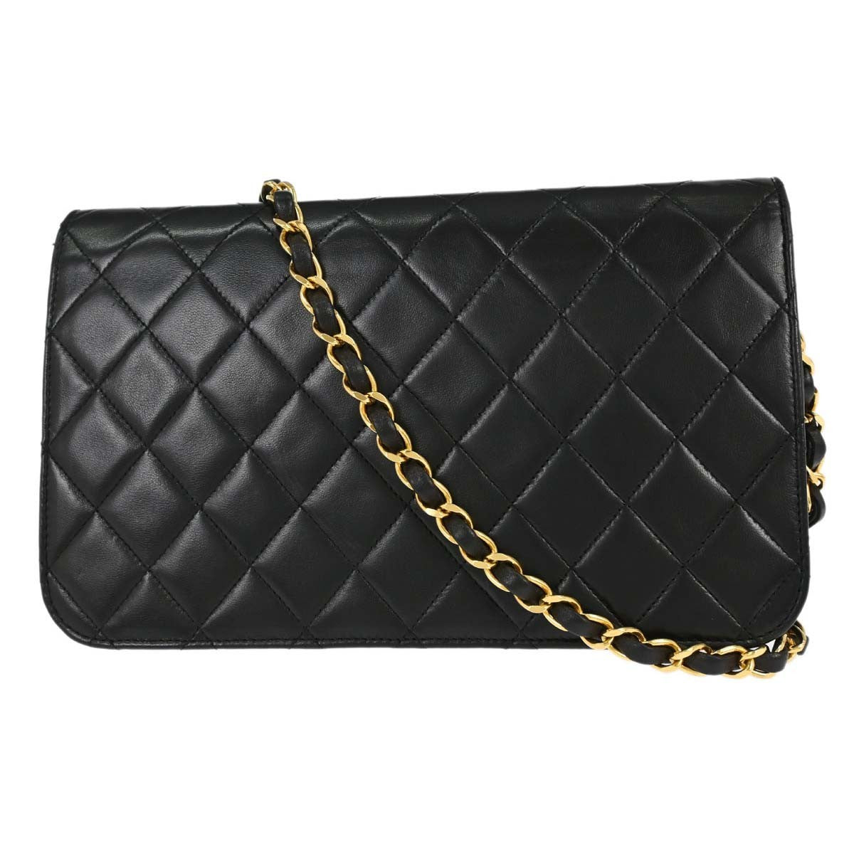 Chanel Vintage Full Flap Quilted Lambskin Black Leather Shoulder Bag Bag (Pre-Owned)