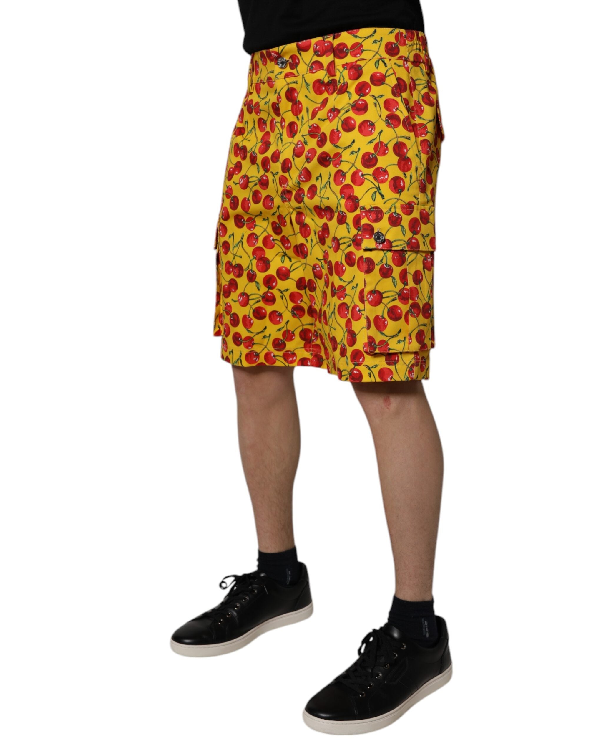 Dolce & Gabbana Yellow Cherry Print Cotton Men Bermuda Men's Shorts
