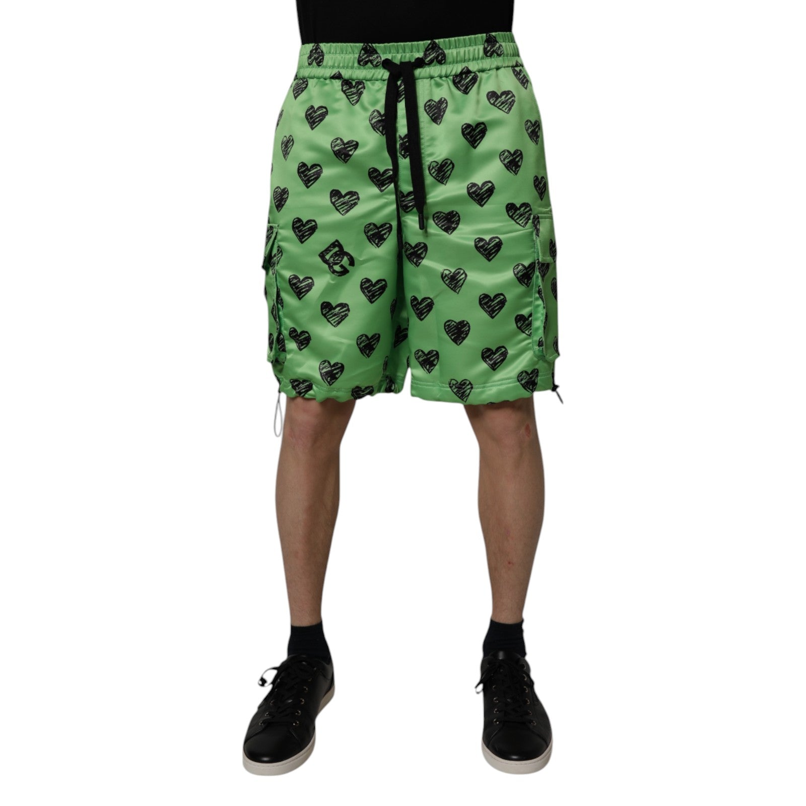 Dolce & Gabbana Green Heart Print Cargo Men Bermuda Men's Shorts (Pre-Owned)