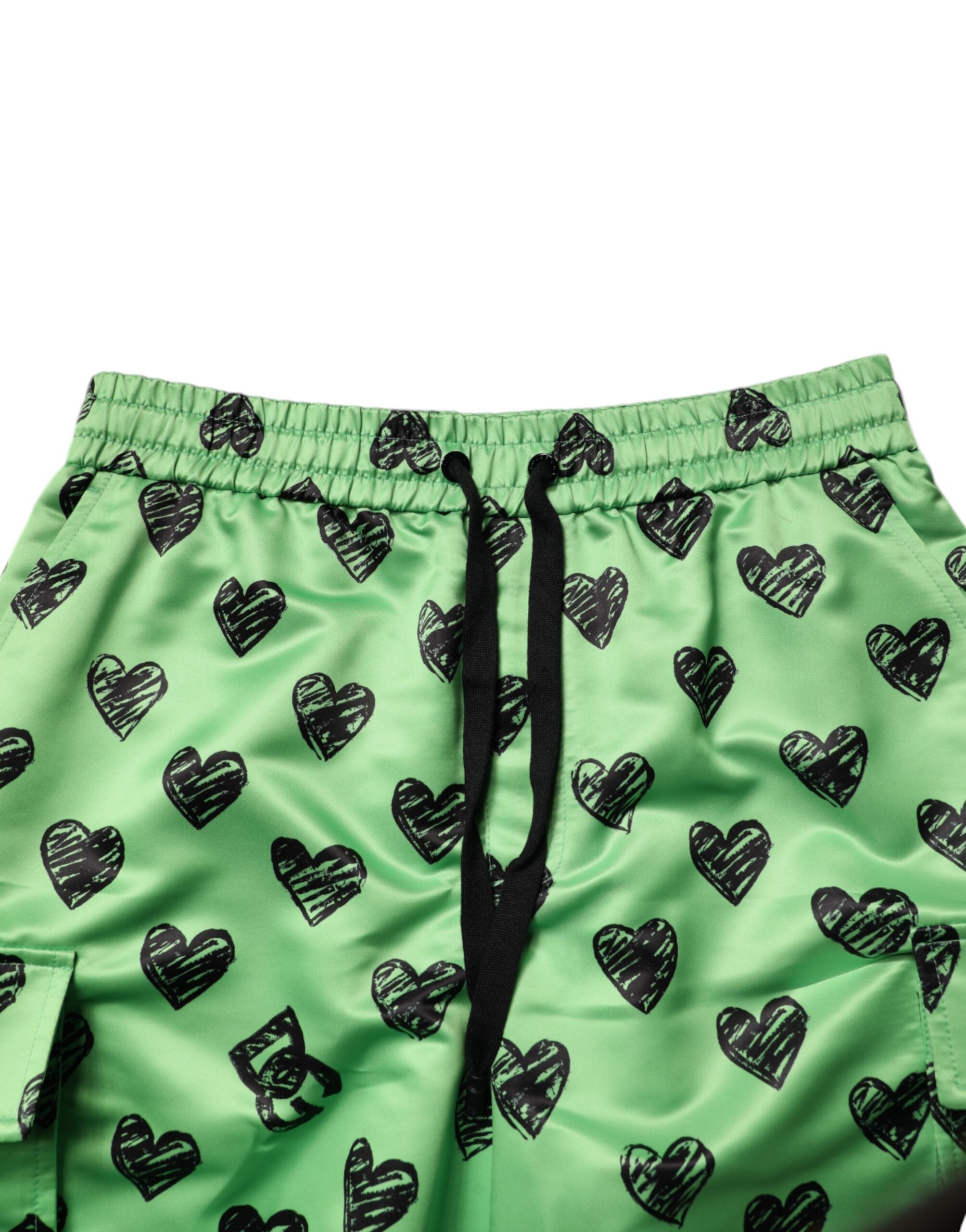 Dolce & Gabbana Green Heart Print Cargo Men Bermuda Men's Shorts (Pre-Owned)