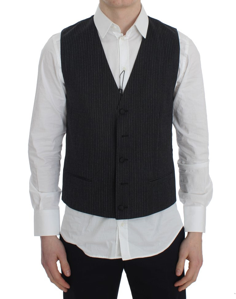 Dolce & Gabbana Elegant Gray Striped Wool Men's Vest
