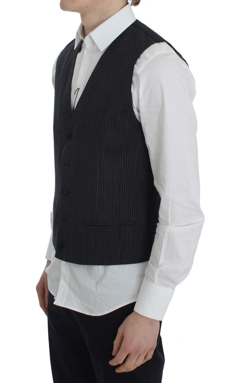 Dolce & Gabbana Elegant Gray Striped Wool Men's Vest