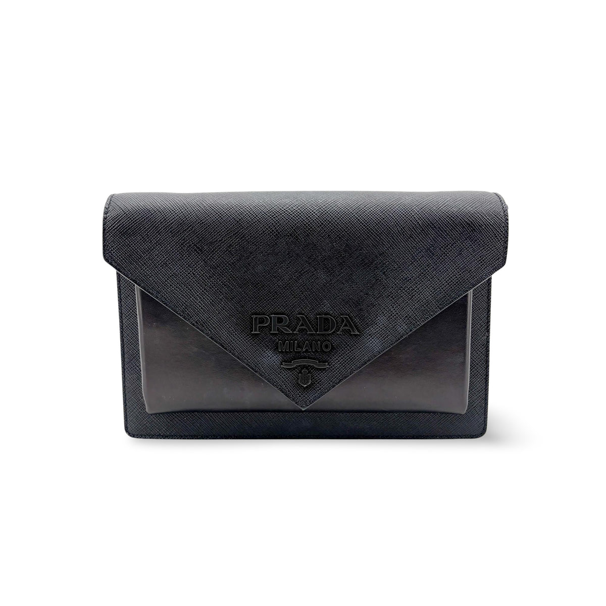 Prada Envelope Clutch Saffiano Leather Black Leather Clutche & Pouche Bag (Pre-Owned)