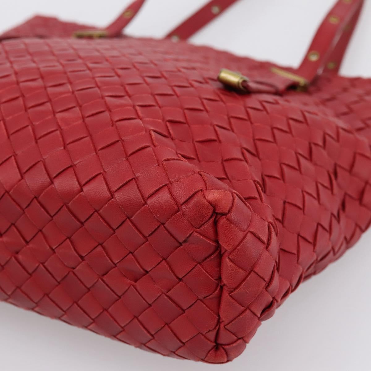 Bottega Veneta Belted Tote Intrecciato Nappa Red Leather Tote Bag Bag (Pre-Owned)