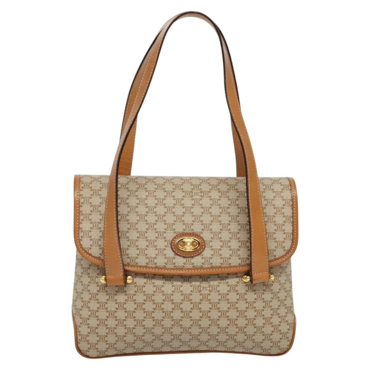 Celine Vintage Macadam Canvas And Leather Beige Canvas Handbag (Pre-Owned)