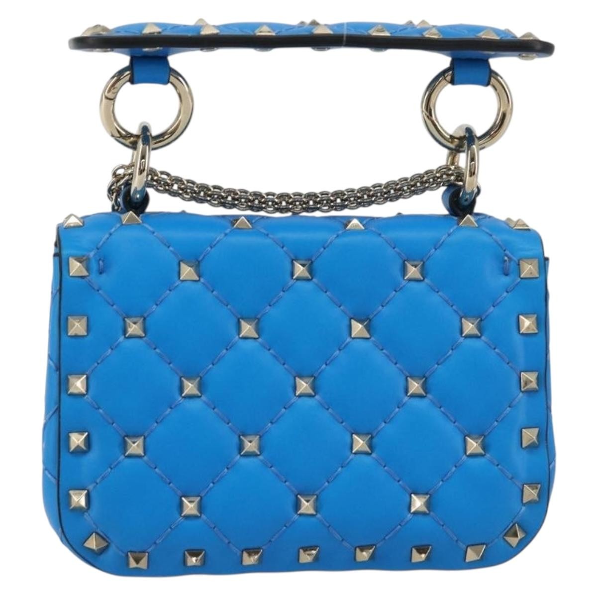 Valentino Garavani Rockstud Spike Flap Quilted Leather Blue Leather Shoulder Bag Bag (Pre-Owned)