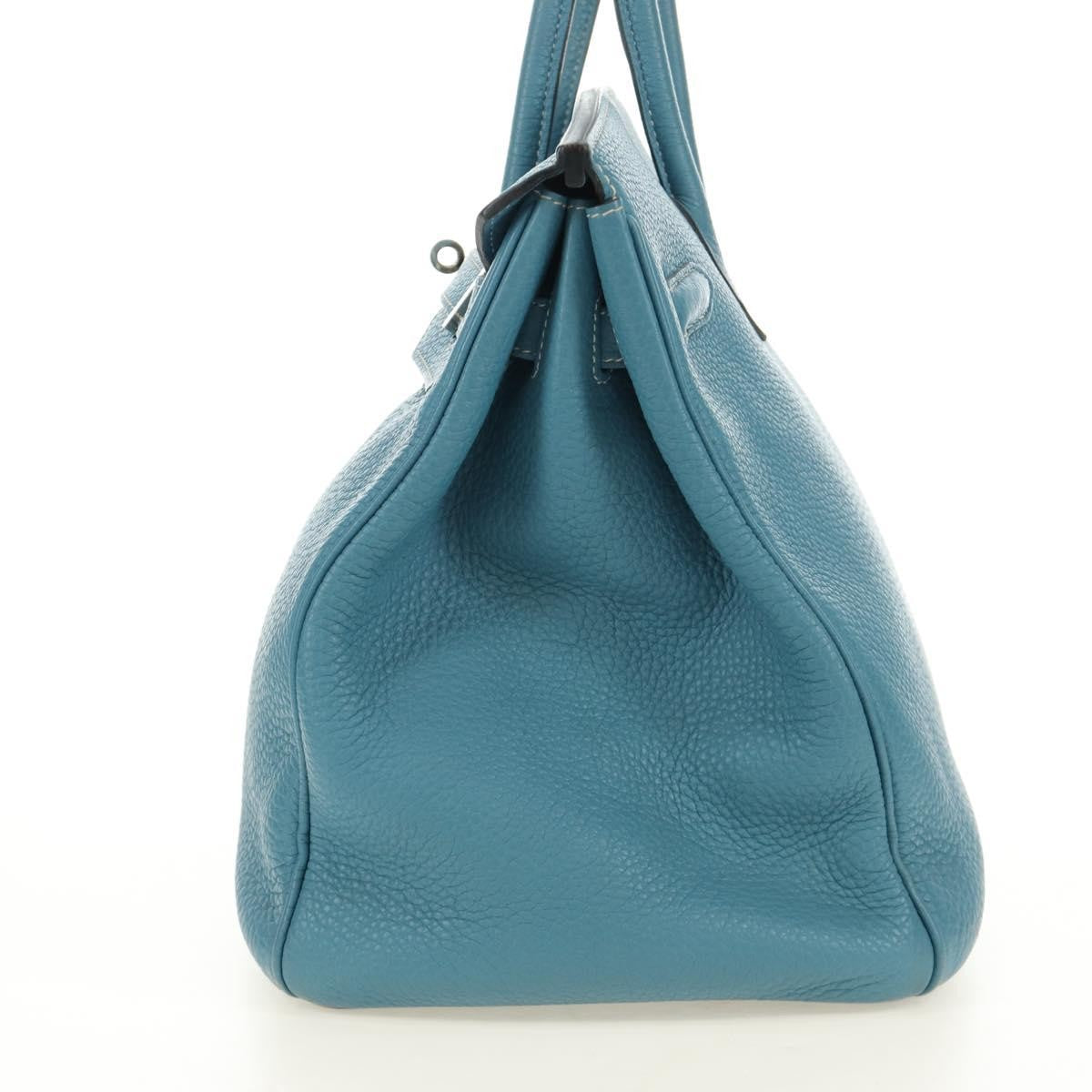 Hermes Birkin Blue Clemence With Palladium Hardware Blue Leather Handbag (Pre-Owned)