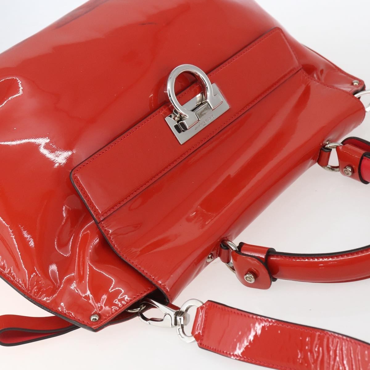 Salvatore Ferragamo Gancini Patent Leather Red Patent_Leather Handbag (Pre-Owned)