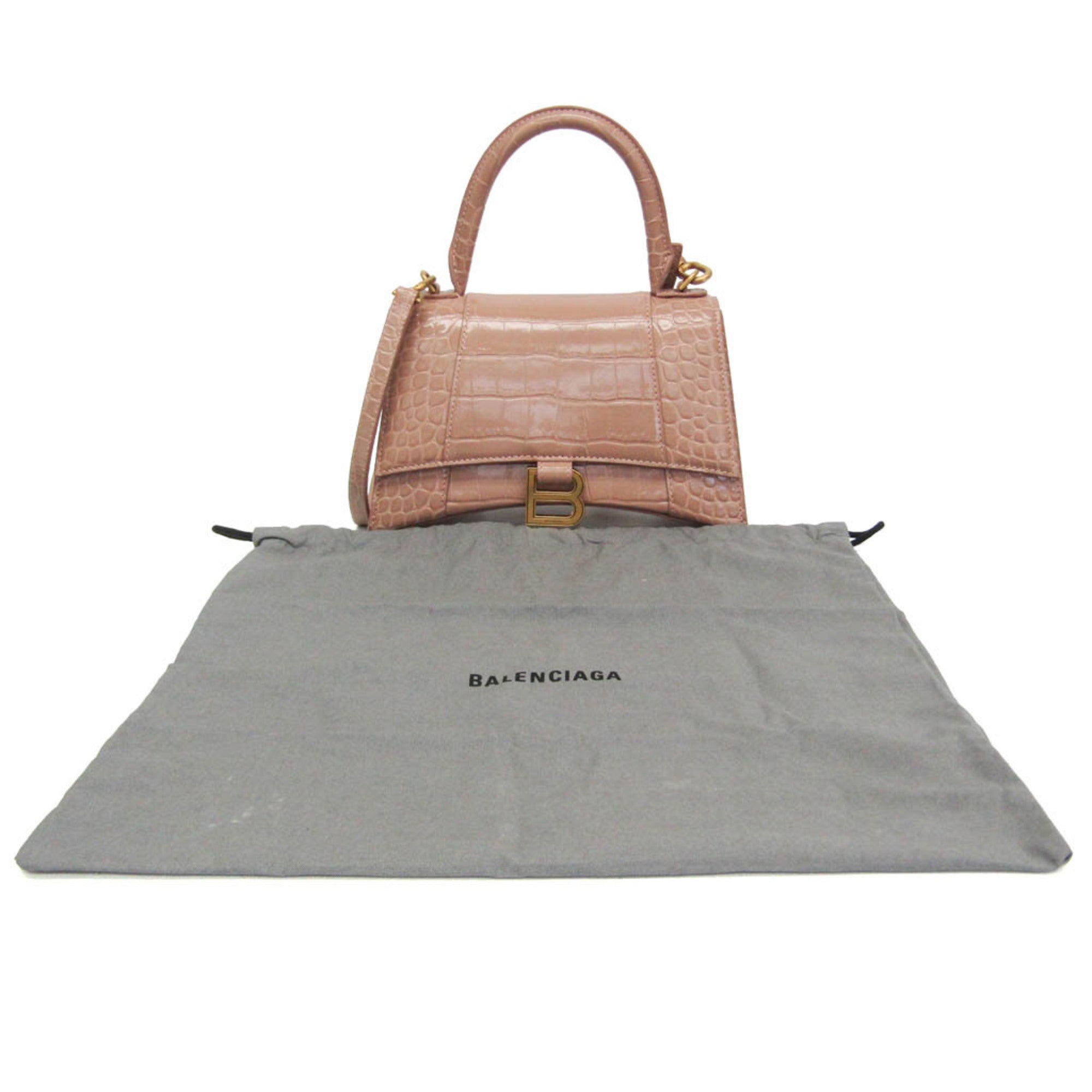Balenciaga Hourglass Crocodile Embossed Pink Leather Handbag (Pre-Owned)