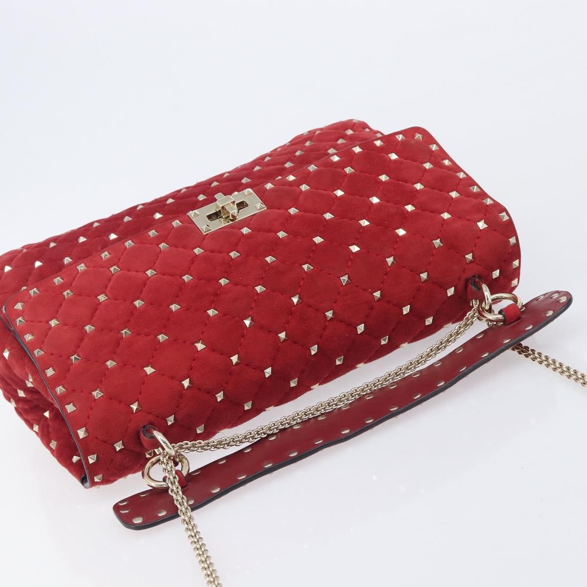Valentino Garavani Rockstud Spike Flap Quilted Suede Red Suede Handbag (Pre-Owned)