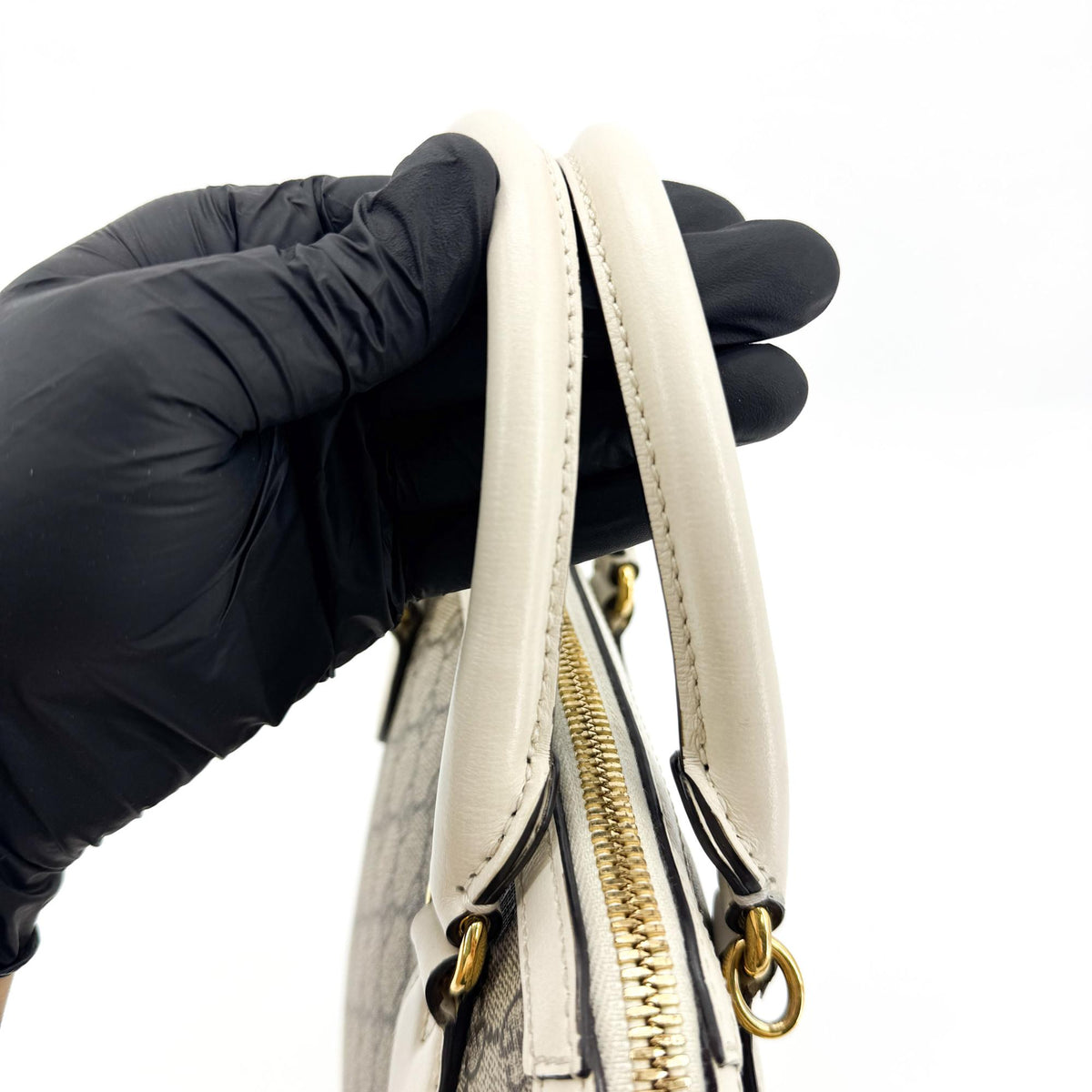 Gucci Horsebit 1955 Top Handle Gg Canvas With Leather White Canvas Handbag (Pre-Owned)