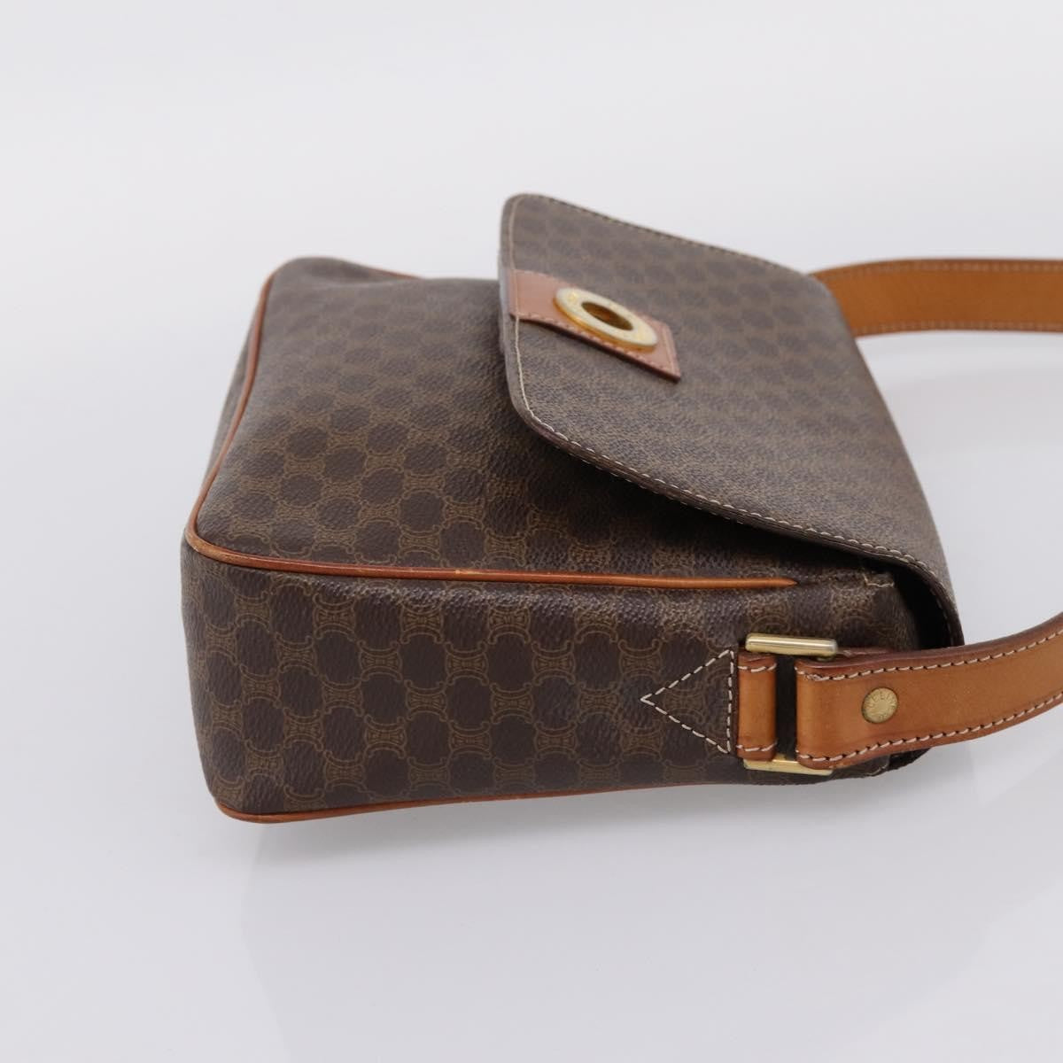 Celine Vintage Macadam Circle Logo Canvas And Leather Brown Canvas Shoulder Bag Bag (Pre-Owned)