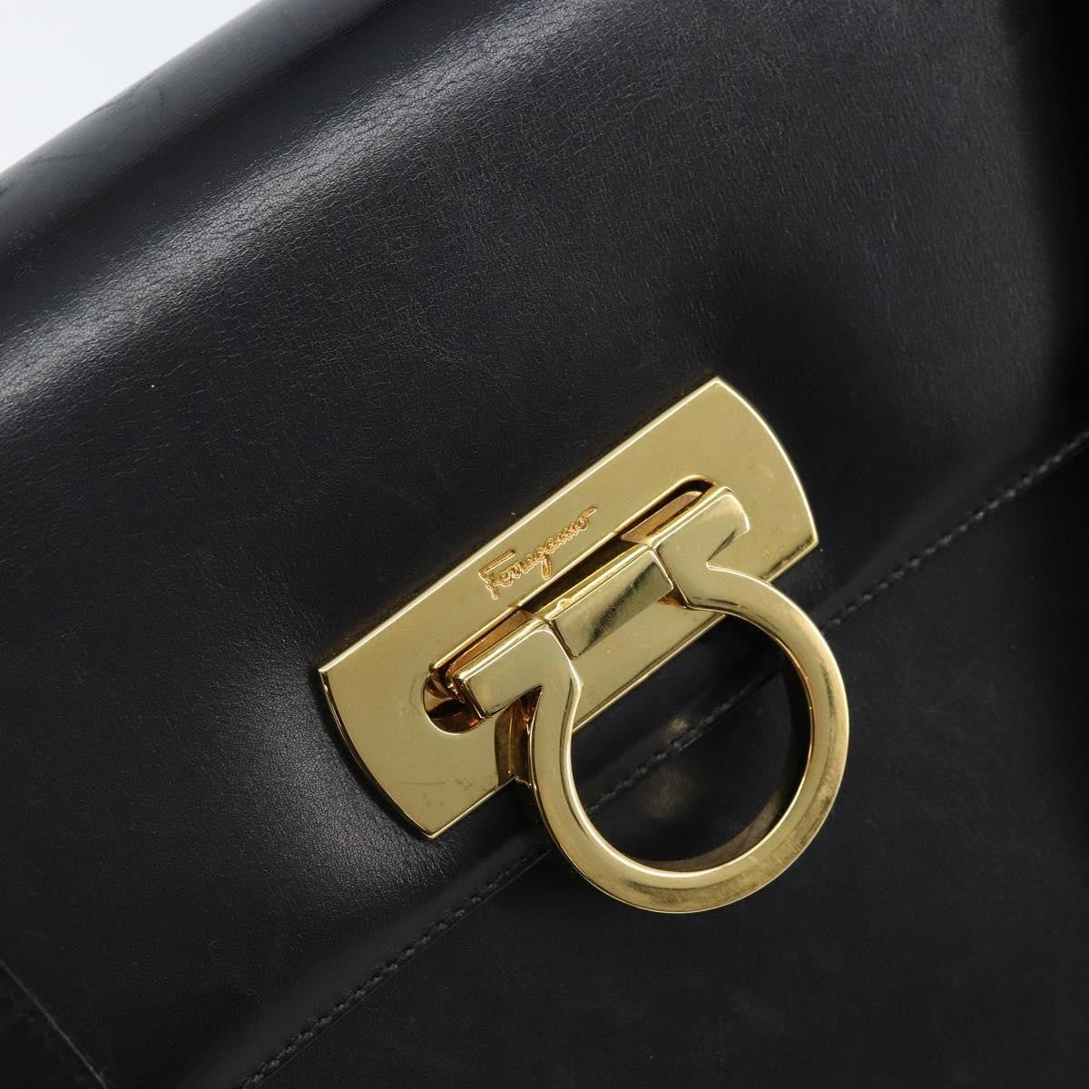 Salvatore Ferragamo Gancini Convertible Top Handle Leather Black Leather Handbag (Pre-Owned)