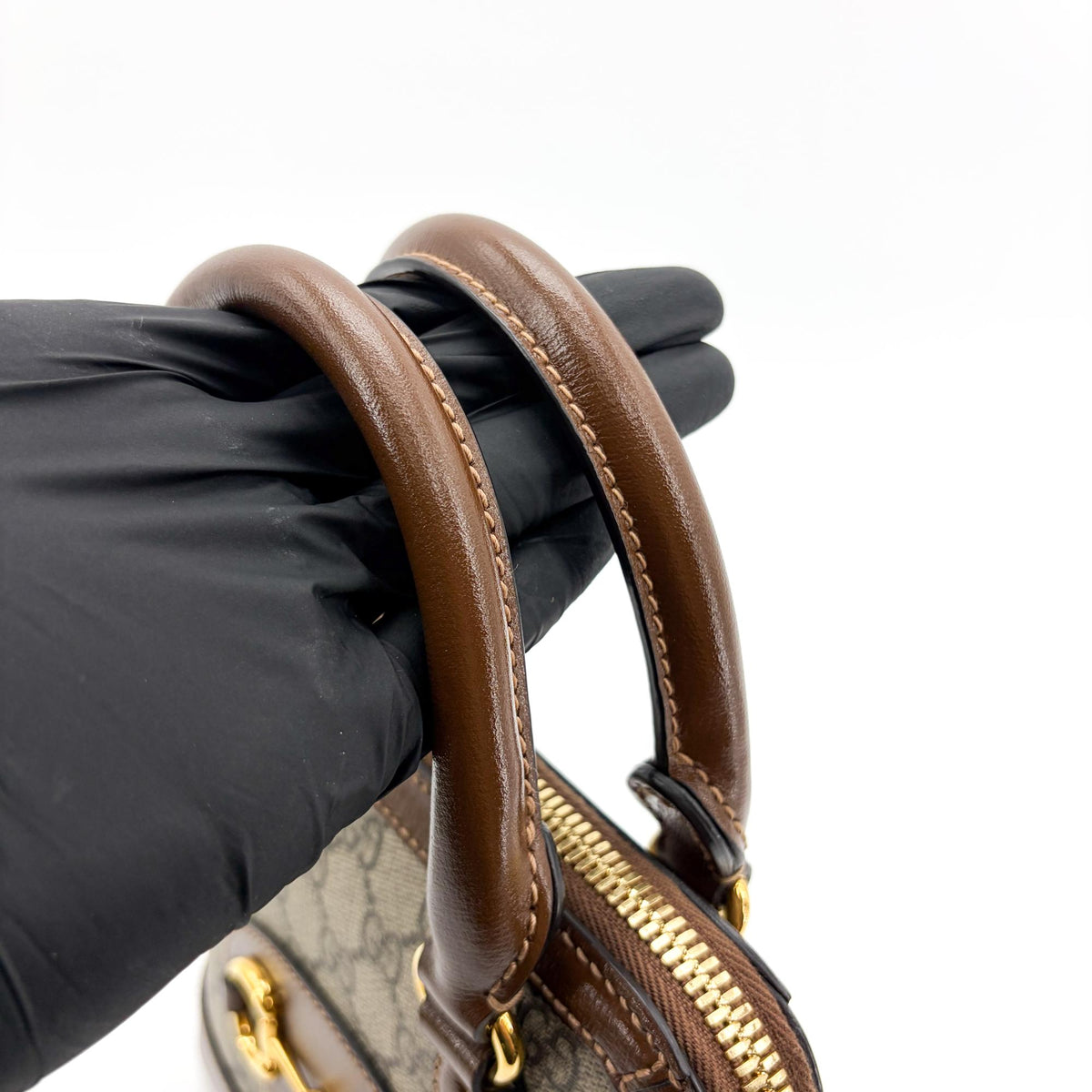 Gucci Horsebit 1955 Top Handle Gg Coated Canvas With Leather Brown Canvas Handbag (Pre-Owned)