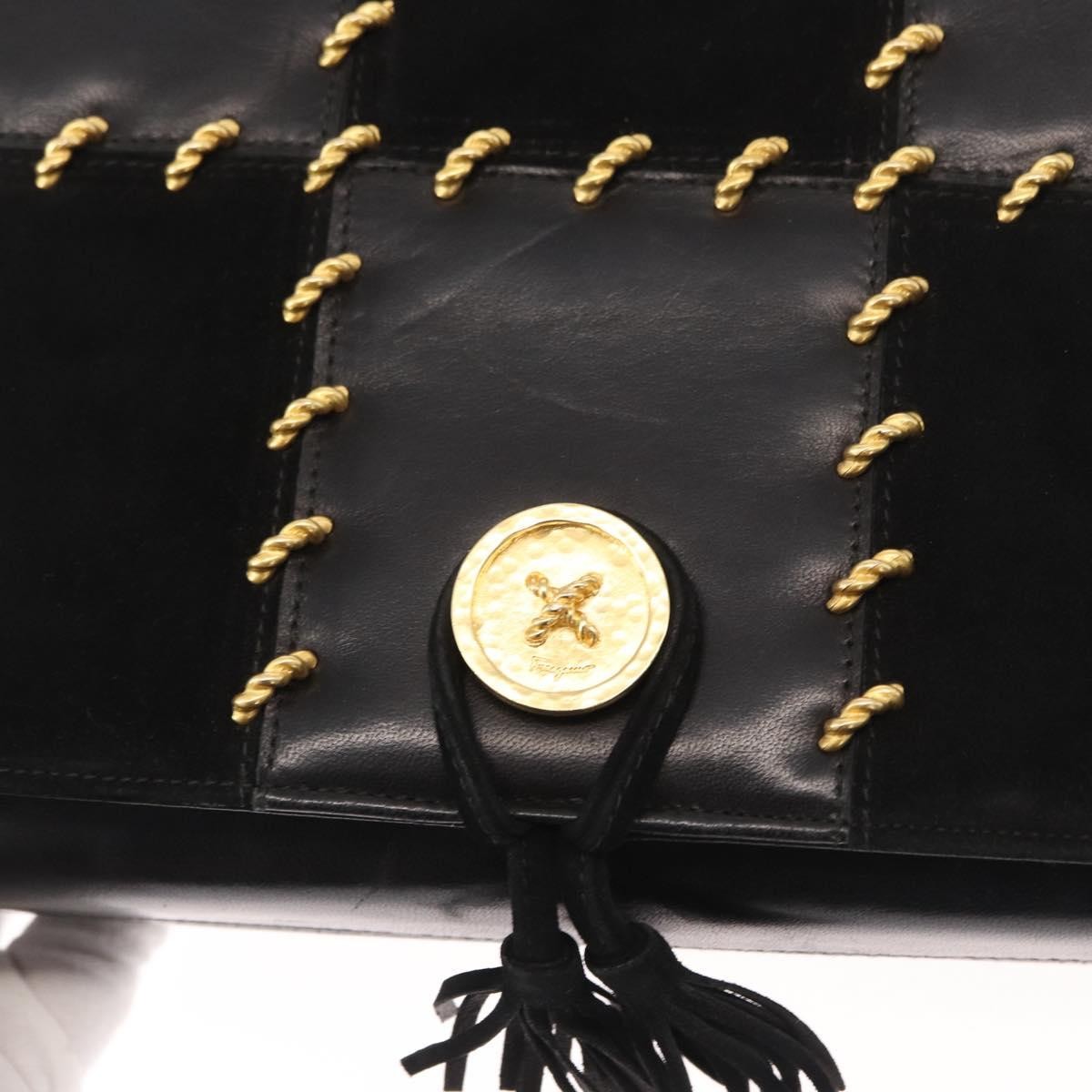 Salvatore Ferragamo Gancini Suede Black Suede Shoulder Bag Bag (Pre-Owned)