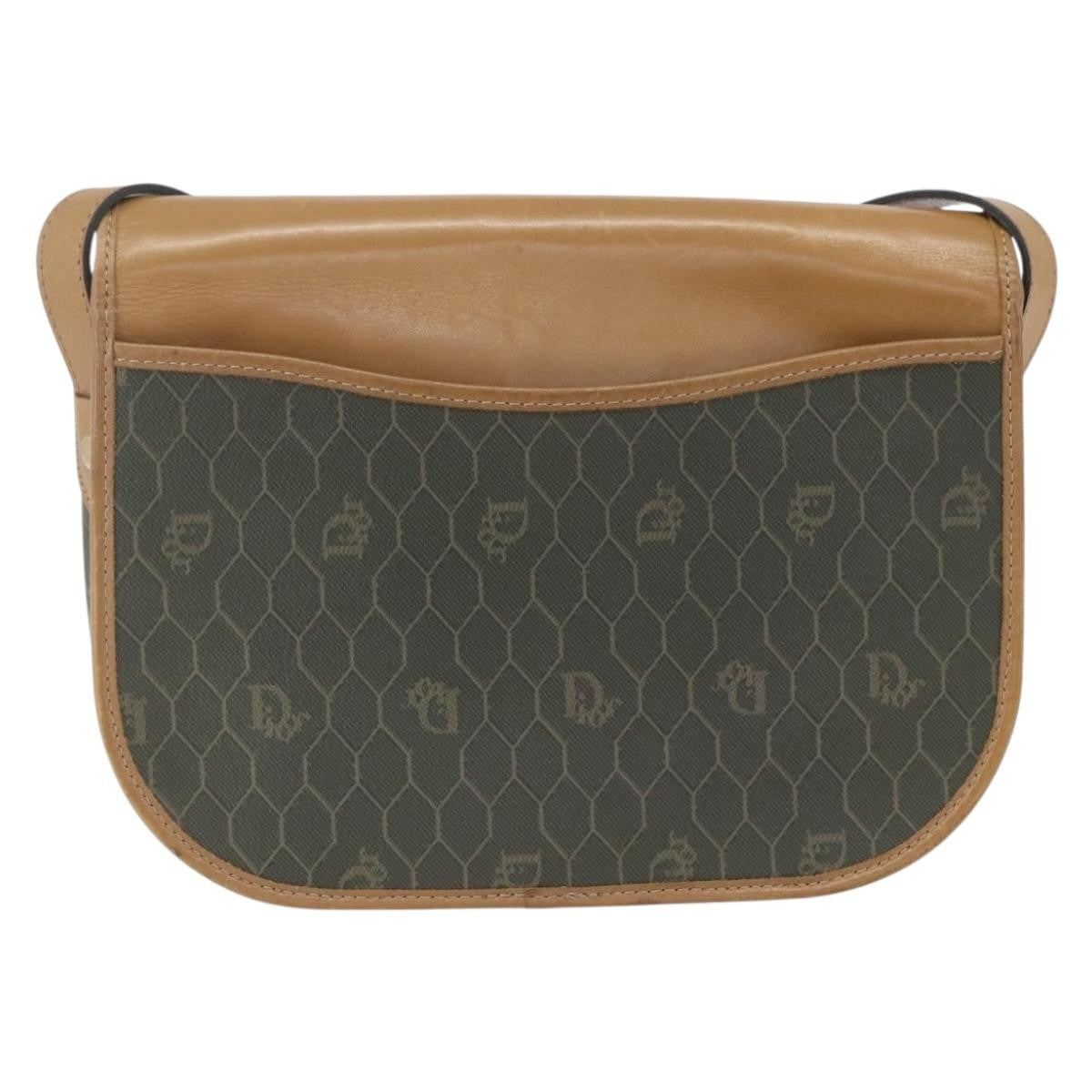 Christian Dior Vintage Honeycomb Flap Canvas And Leather Khaki Canvas Shoulder Bag Bag (Pre-Owned)