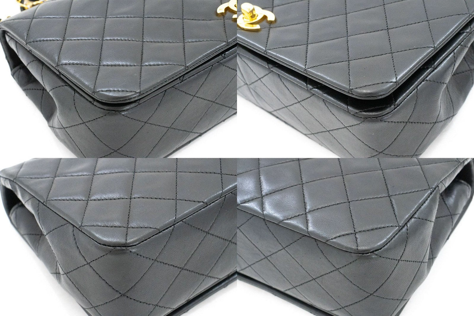 Chanel Vintage Full Flap Quilted Lambskin Black Leather Shoulder Bag Bag (Pre-Owned)